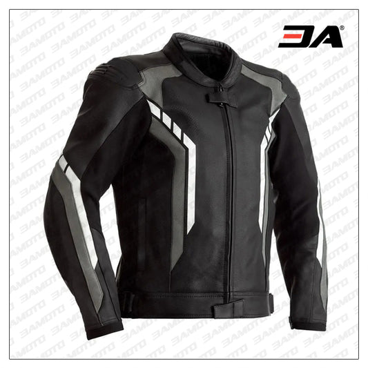 Motorcycle black And Grey Leather jacket - 3amoto shop