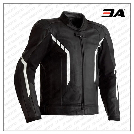 Motorcycle black And White Leather jacket - 3amoto shop