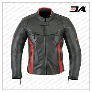 Motorcycle Black Red Leather Armor Jacket