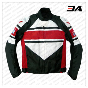 Motorcycle Real Leather Red And White Safety Pads Jacket