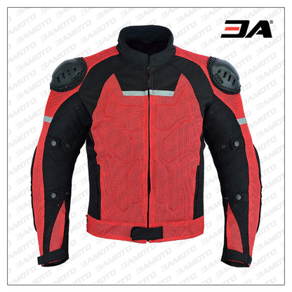 Motorcycle Real Leather Red,Black And White Safety Pads Jacket