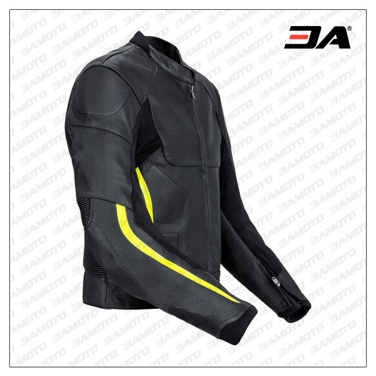 Motorcycle Sports Racing Leather Black And Yellow Jacket - 3amoto shop