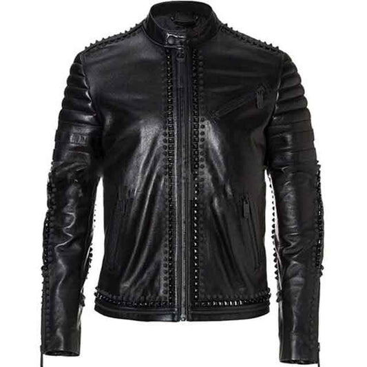 New Mens Black Metal Spiked Studded Leather Jacket - Fashion Leather Jackets USA - 3AMOTO