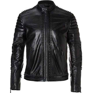 New Mens Black Metal Spiked Studded Leather Jacket