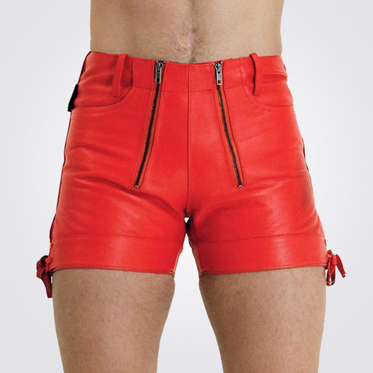 New Red Leather Shorts For Men - 3amoto shop