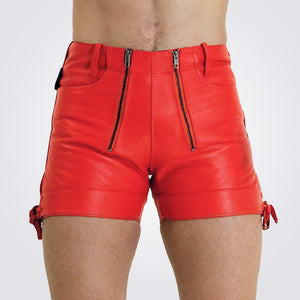 New Red Leather Shorts For Men