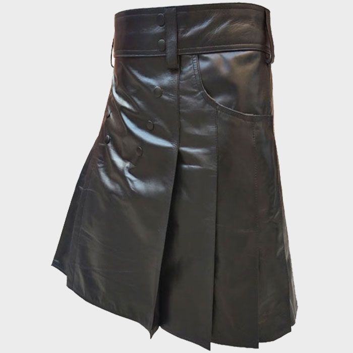 NEW STYLE BLACK LEATHER KILT FOR MEN