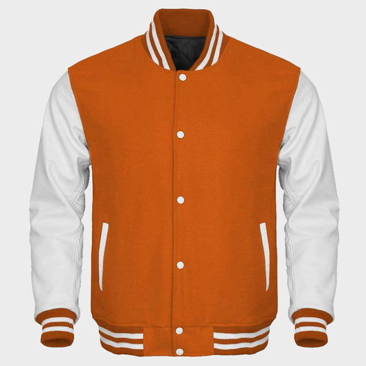 Orange And White Varsity Jacket Womens - 3amoto shop