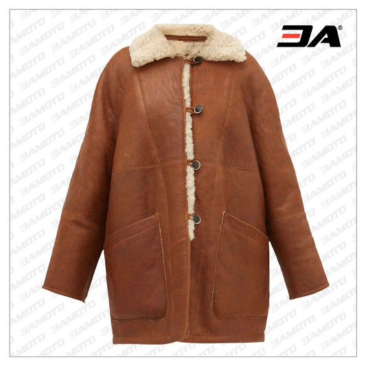 oversized tan brown shearling fur coat - 3amoto shop