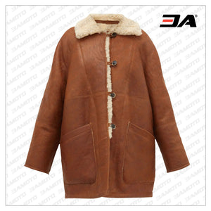 oversized tan brown shearling fur coat