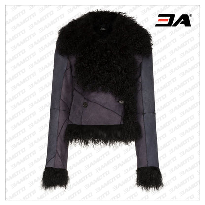 paneled shearling fur leather jacket