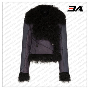 panelled shearling fur leather jacket