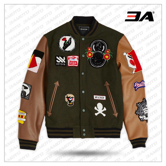 Panther Varsity Jacket - Olive - 3amoto shop