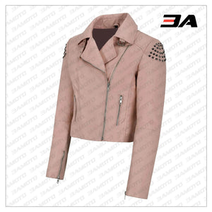 Pink Back Skull Studded Biker Leather Jacket - 3A MOTO LEATHER