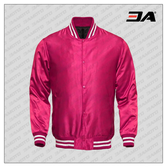 Pink Baseball Jacket in Polyester Satin - 3amoto shop