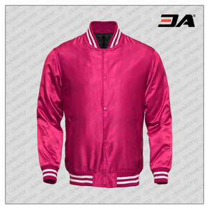 Pink Baseball Jacket in Polyester Satin