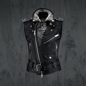 punk leather biker vest