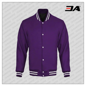 Purple Cotton Fleece Varsity Jacket