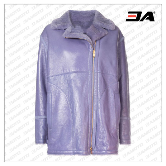 purple lambskin fur leather biker coat - Fashion Leather Jackets USA - 3AMOTO