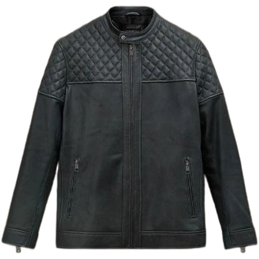 Quilted Panel Leather Jacket - Fashion Leather Jackets USA - 3AMOTO