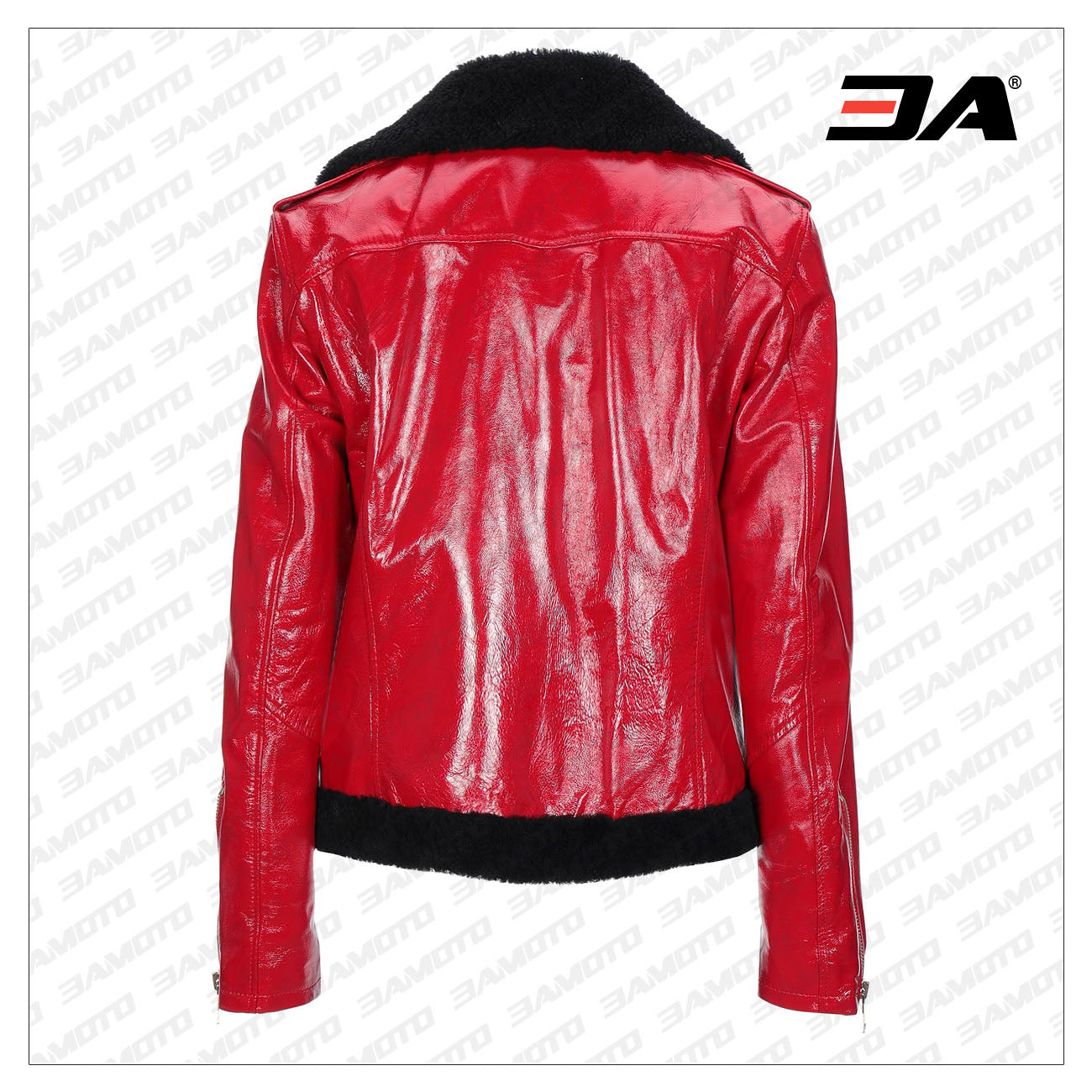 red biker leather fur jacket