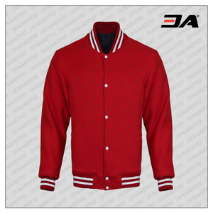 Red Cotton Fleece Varsity Jacket