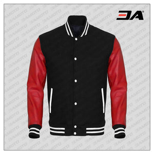 Red Faux Leather Sleeves Black Wool Letterman Jacket