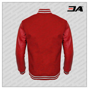 red faux leather sleeves red wool letterman jacket