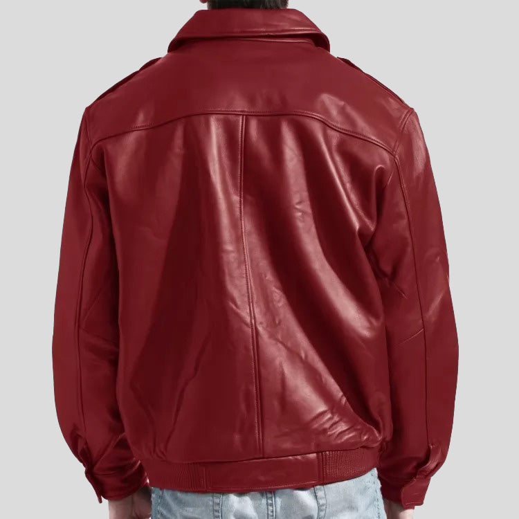 Men's Fashion Real Red Leather Bomber Jacket - Red Jacket