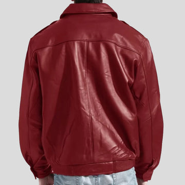 Buy Red Textured Knit Bomber Jacket for Men