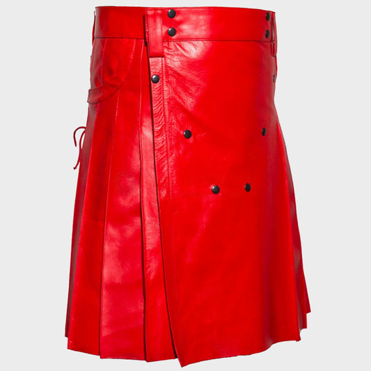 Red Leather Kilt - Fashion Leather Jackets USA - 3AMOTO