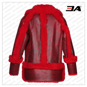 red fur leather coat