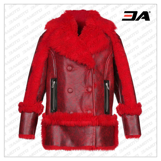 red shearling fur leather coat - Fashion Leather Jackets USA - 3AMOTO