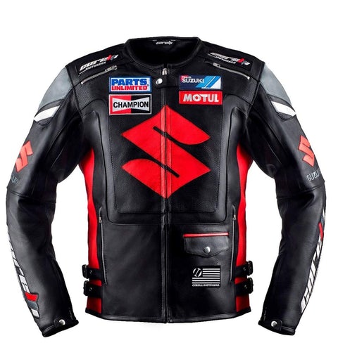 Red Suzuki Motul Motorcycle Leather Racing Jacket - Fashion Leather Jackets USA - 3AMOTO