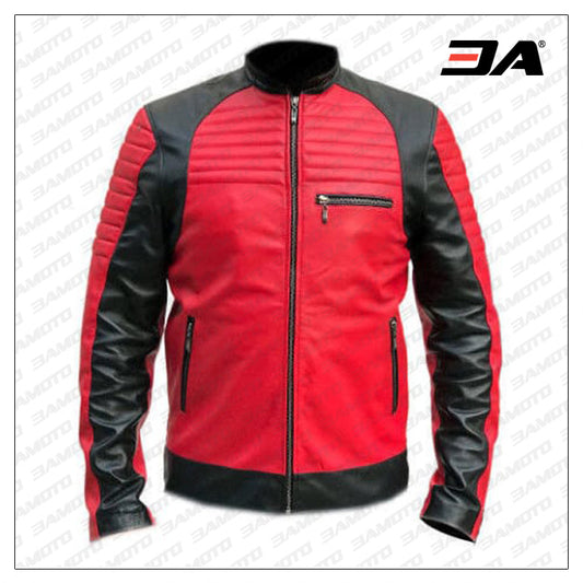 Red And Black Leather Motorcycle Jacket - 3amoto shop