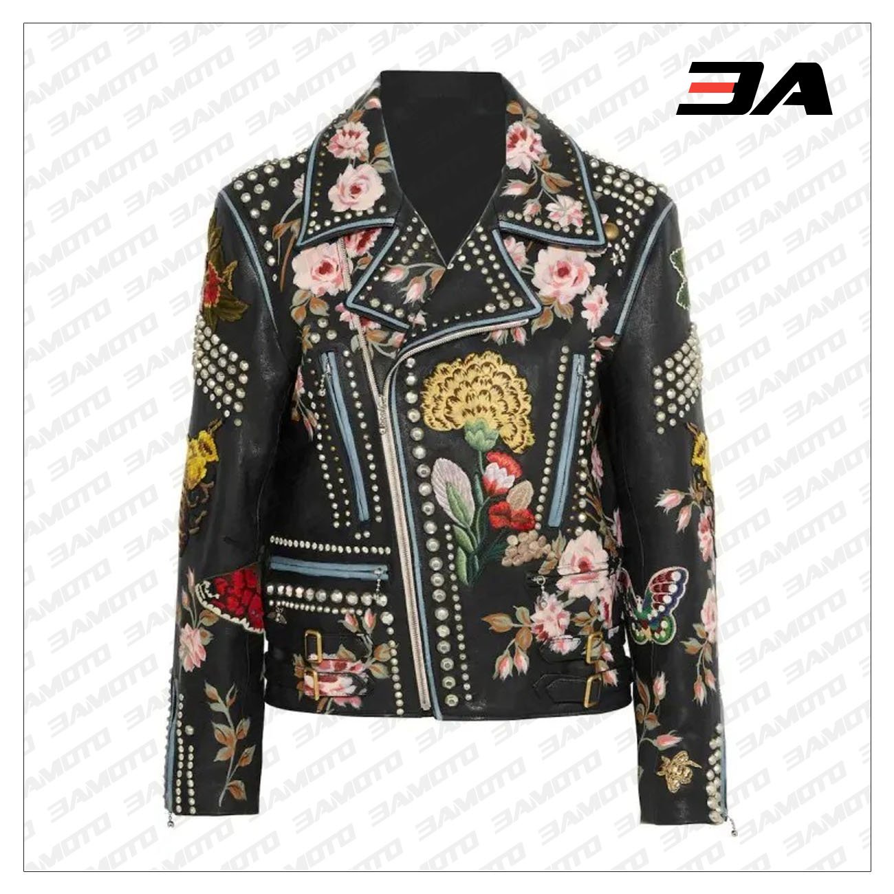 Studded Biker Jacket And Printed Leather For Men