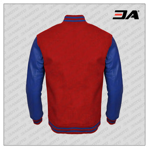 Blue Faux Leather Sleeves Red Wool Letterman Jacket