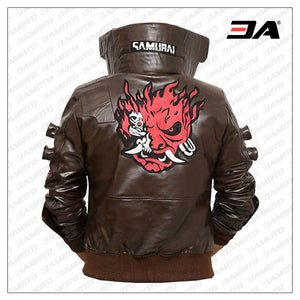 samurai cyberpunk 2077 real bomber leather bwn jacket
