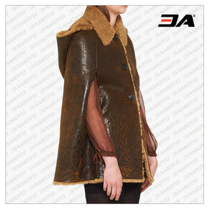 Fur Hooded Leather Brown Jacket