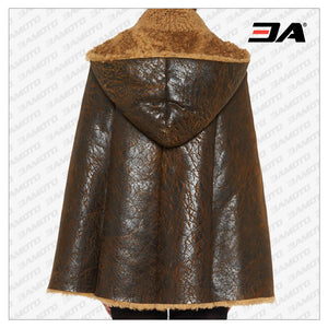 Shearing Hooded Leather Brown Jacket