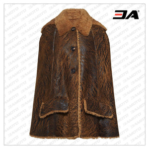 Shearing Fur Hooded Leather Brown Jacket