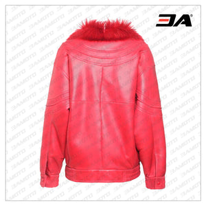 Shearling Biker Leather Red Jacket