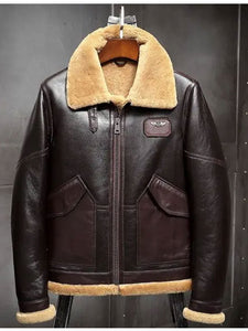 Mens Leather Jacket Fur Coat Airforce Flight Jacket