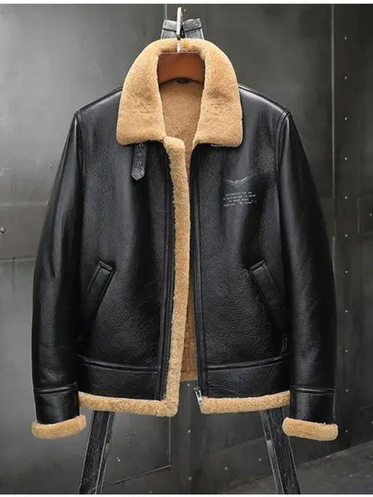 Mens Thick Winter Motorcycle Shearling Fur Leather Jacket Coat - 3amoto shop