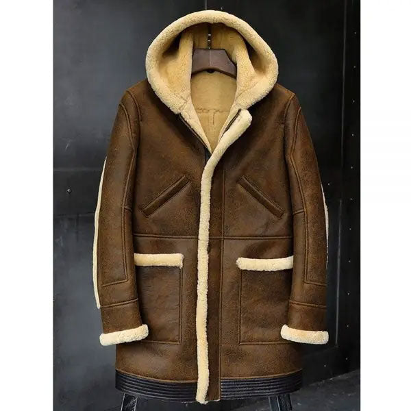 sheepskin coat hooded leather jacket fur coat mens winter coats long fur jacket