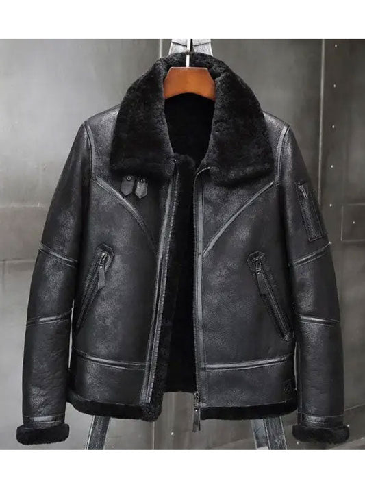 Mens Aviator Winter Coat Fur Bomber Leather Jacket - 3amoto shop