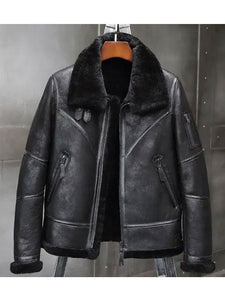 Mens Aviator Winter Coat Fur Bomber Leather Jacket