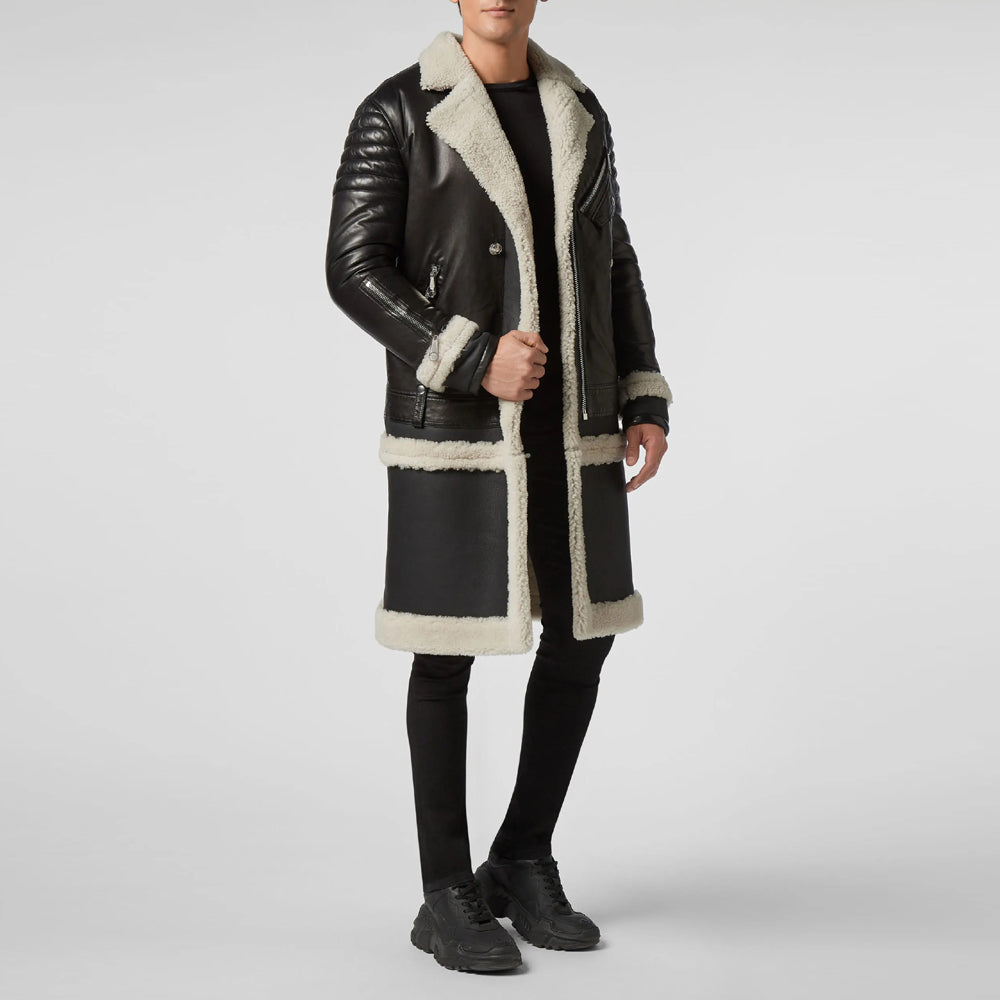 shearling leather coat black