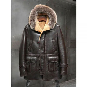Mens B3 Bomber Shearling Leather Trench Coat
