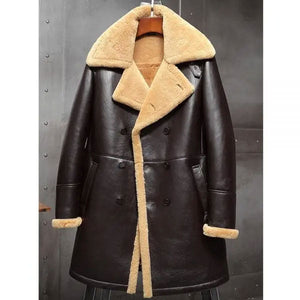 B3 Flight Sheepskin Aviator Long Mens Winter Coats Fur Bomber Leather Jacket